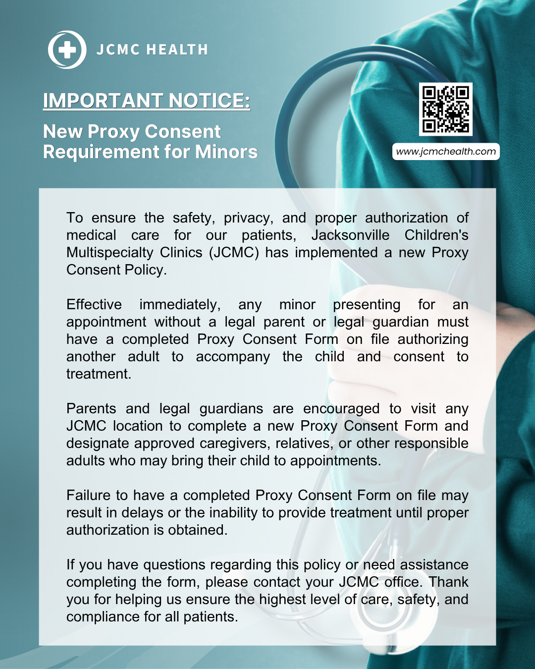 JCMC New Proxy Consent Requirement for Minors JCMC New Proxy Consent Requirement for Minors