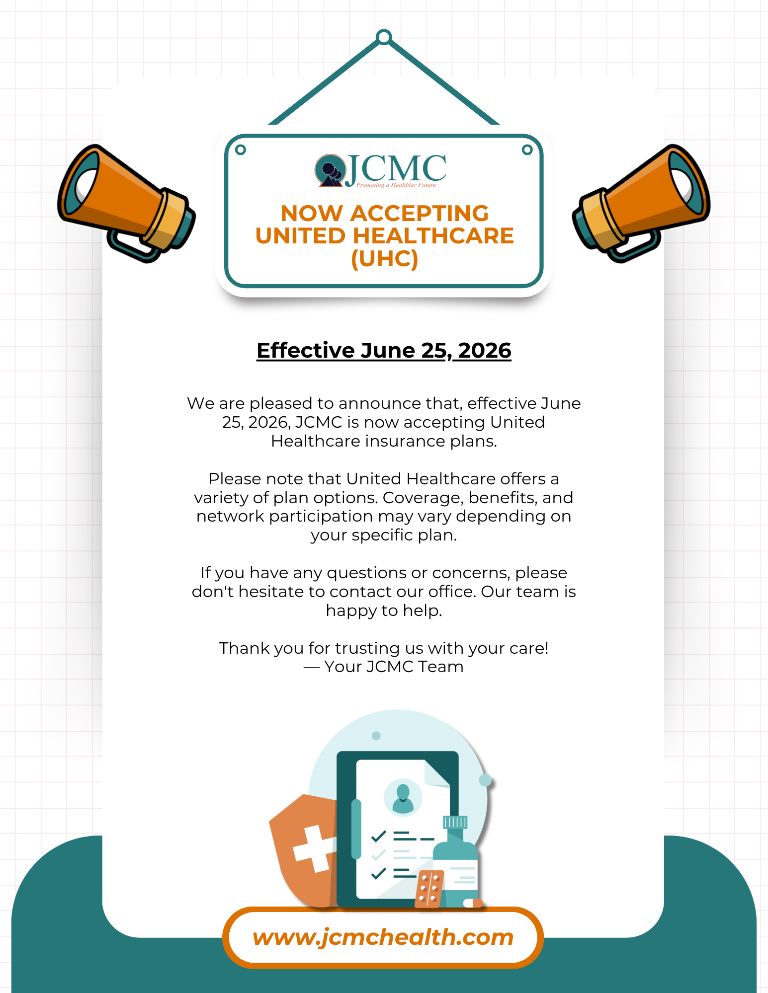 JCMC Now Accepting United Healthcare (UHC) 2