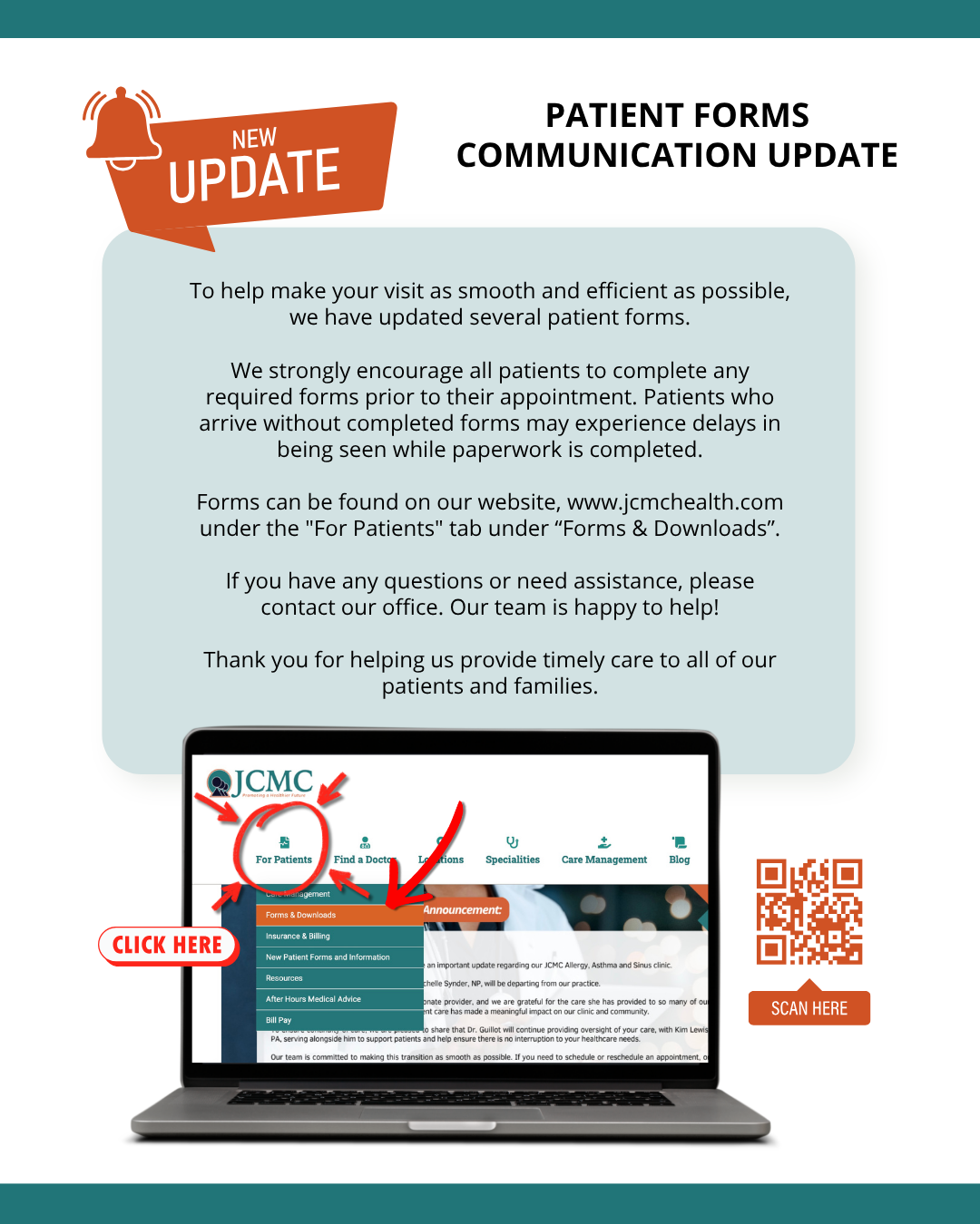 JCMC Patient Forms Communication Update JCMC Patient Forms Communication Update